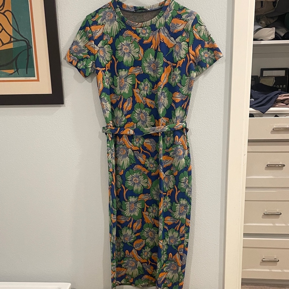 Zara Blue and Green Floral Midi Dress